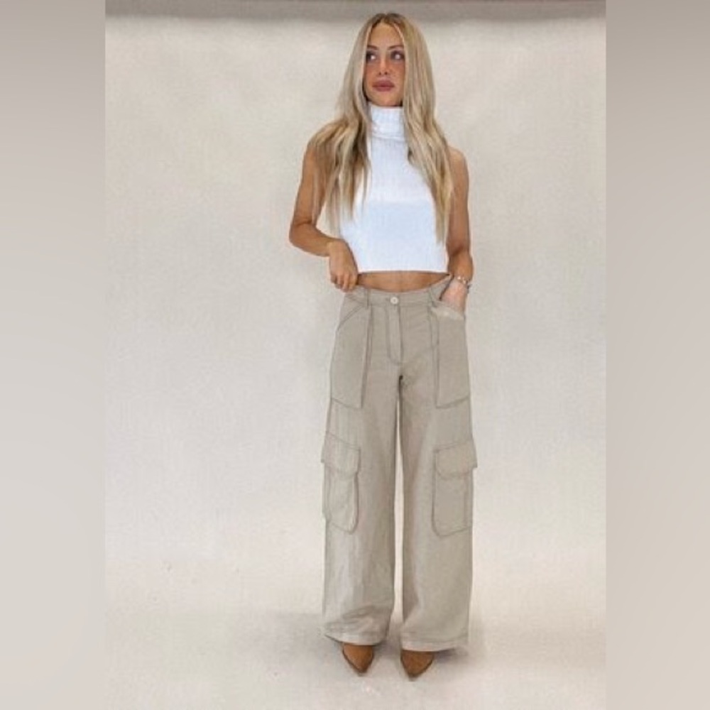 Wide Leg Beige Pants for Women